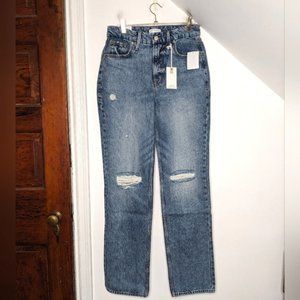 GOOD AMERICAN 90s Icon Distressed Straight Leg High Rise Denim Jeans NEW Size 6